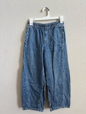 Zara Light Blue Elastic-Waist Denim Pants